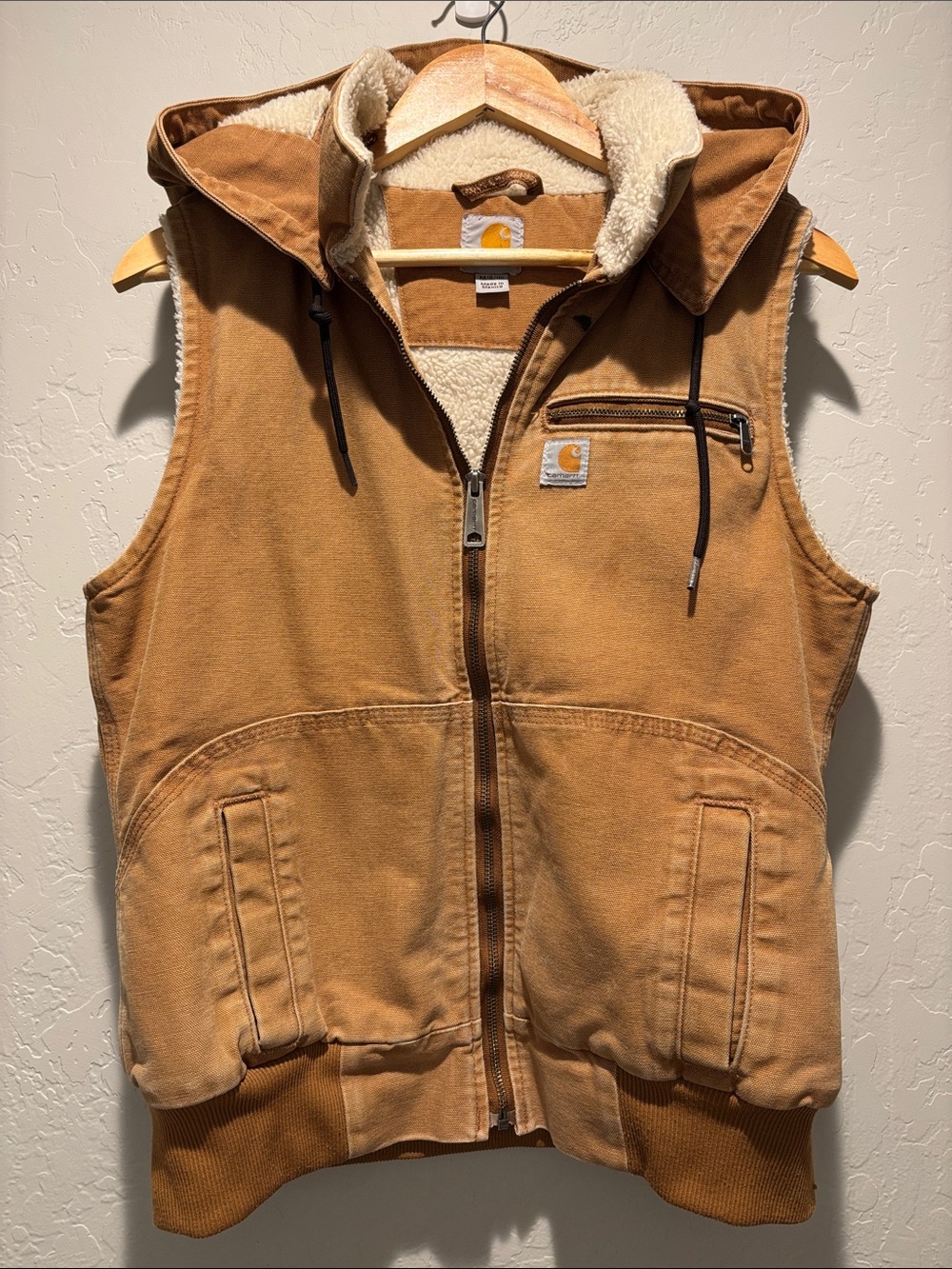 Carhartt Brown Sherpa-Lined Hoodie Jacket with Zip Chest Pocket